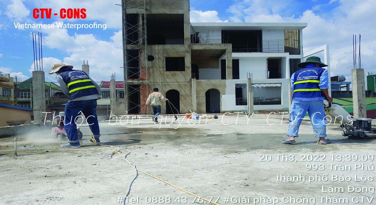 Thi công chống thấm ctv-cons công tác xử lý mặt bằng villa thiên hương