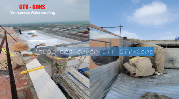 Hình ảnh công nhân đang thực hiện chống thấm bê bơi kính acrylic